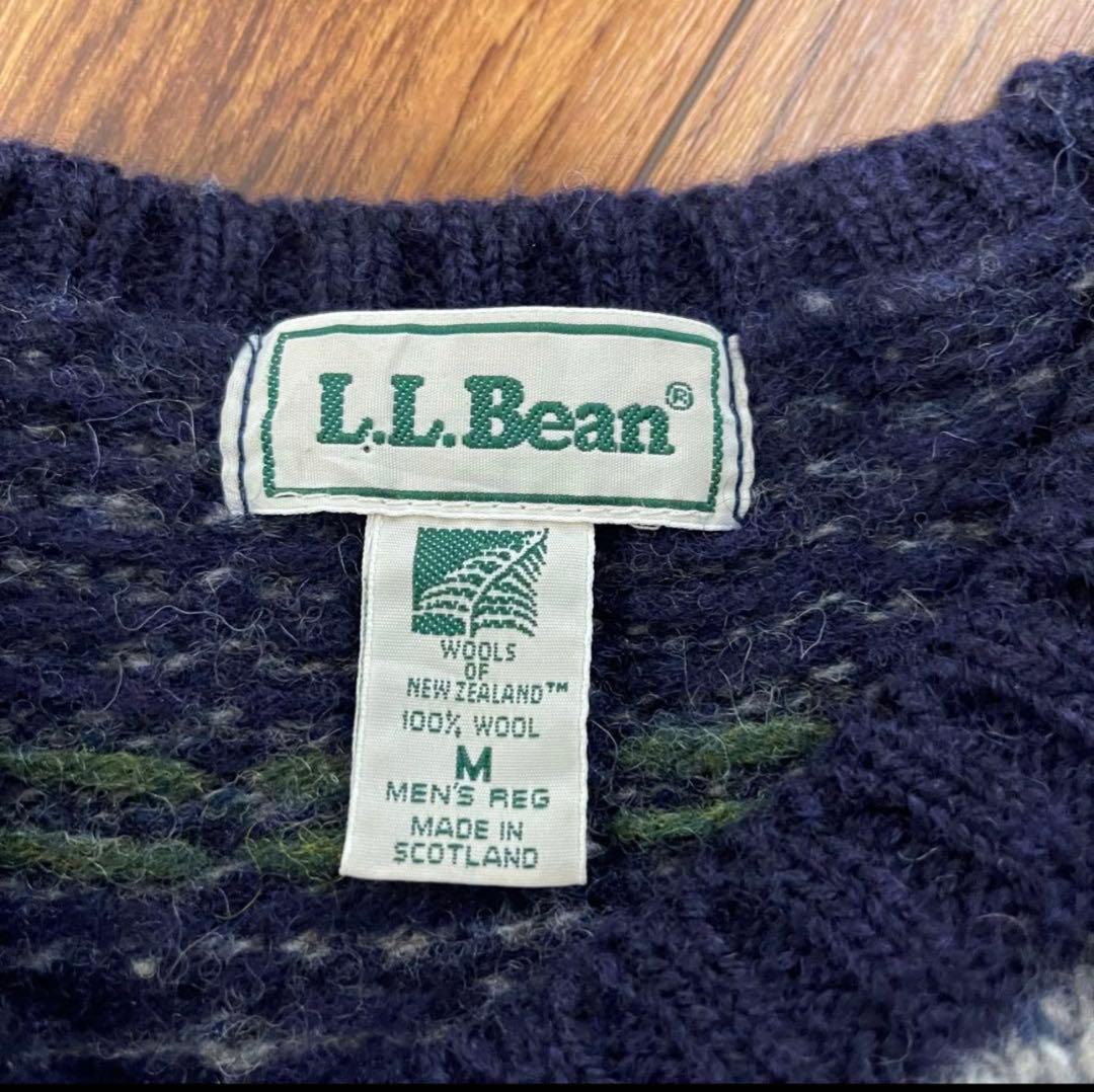 80s エルエルビーンセーター ニット M スコットランド製 紺 ネイビー