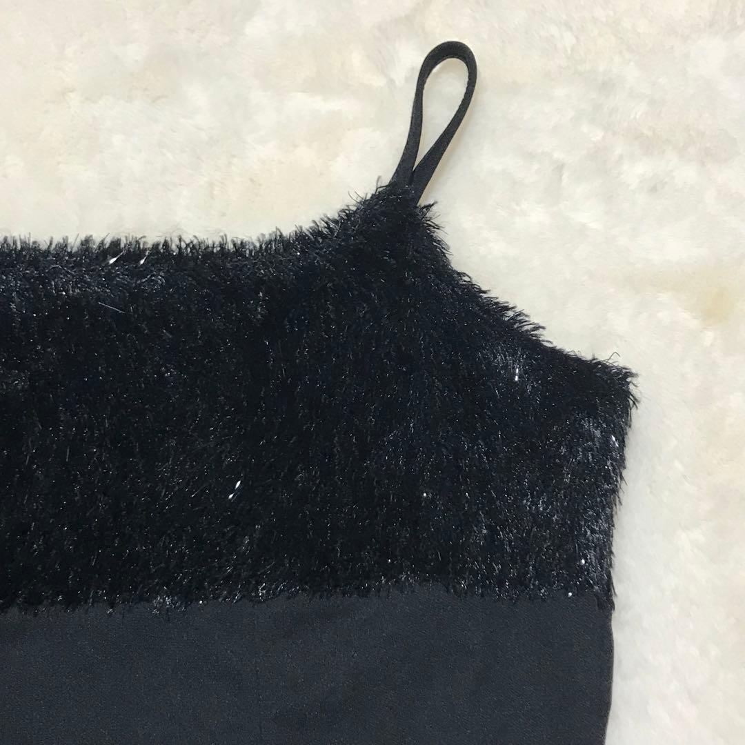 y2k フェアリーコア シャギー キャミソール ブラック 異素材 M 平成