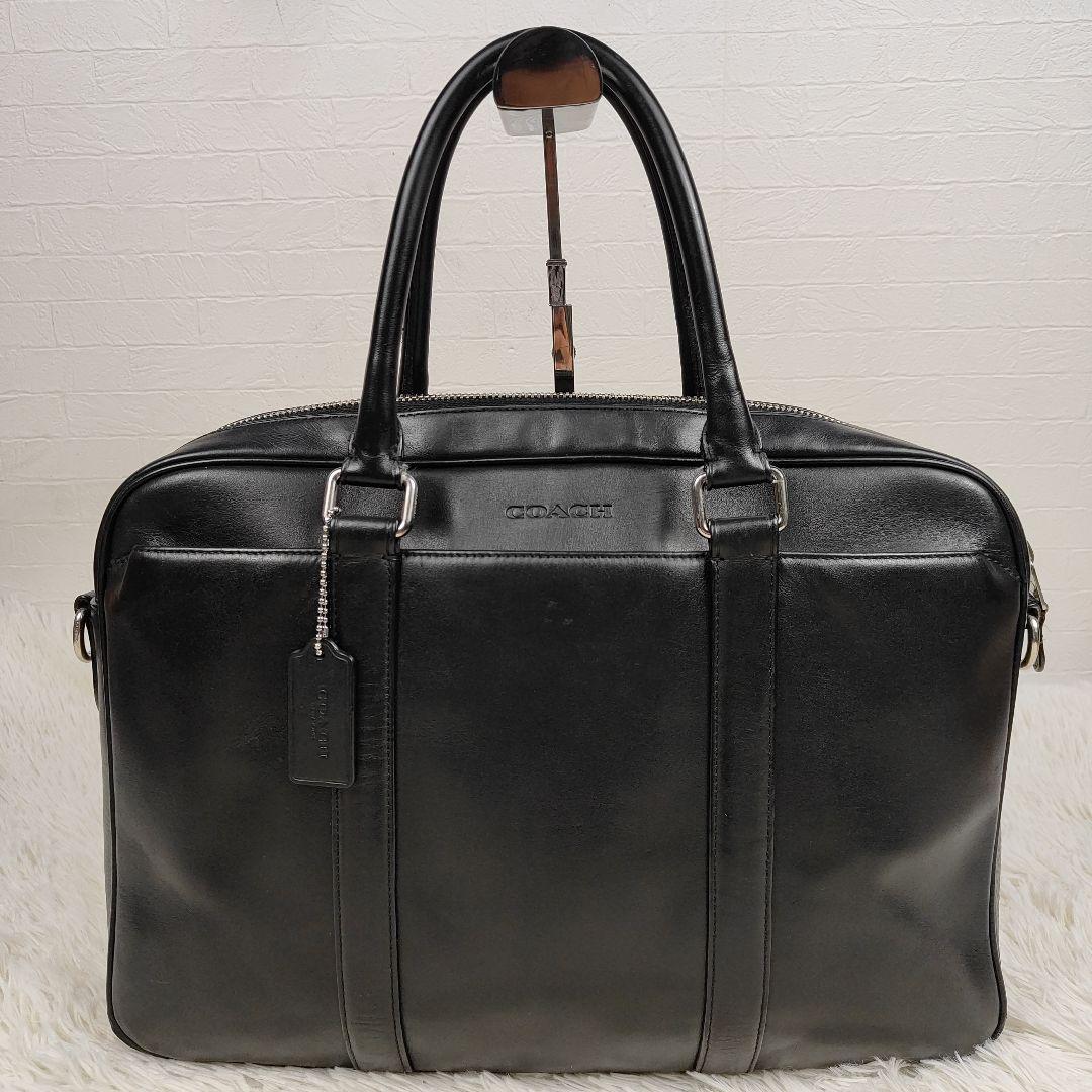 COACH ビジネスバッグ 2way 斜め掛け 多収納 ショルダー レザー 黒