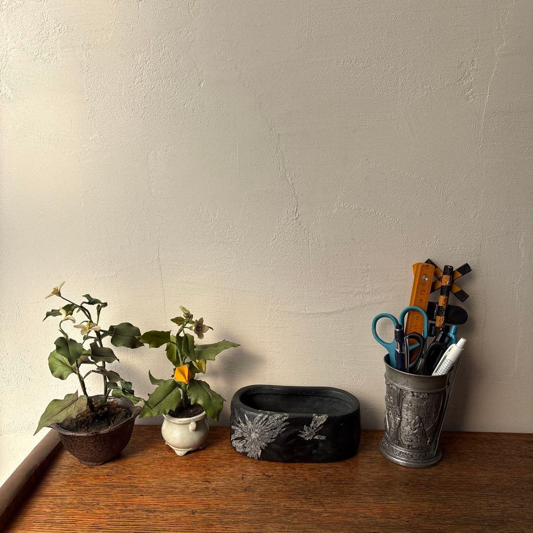 菊花石 鑑賞石 くり抜き 花器 水盤 いけばな 黒 茶花 レア 骨董 珍品