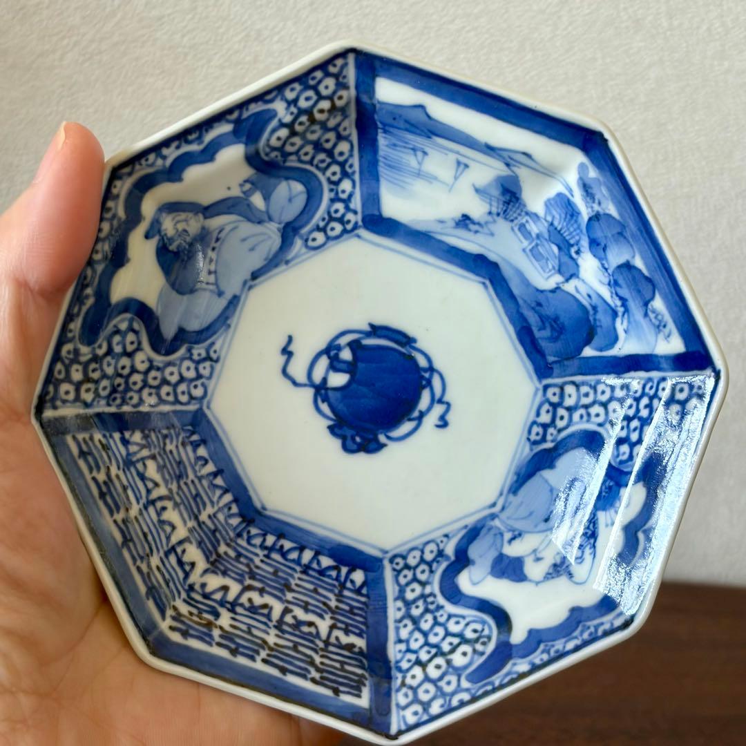 古伊万里 染付 八角皿 手描き 山水人物文 江戸後期 - メルカリ