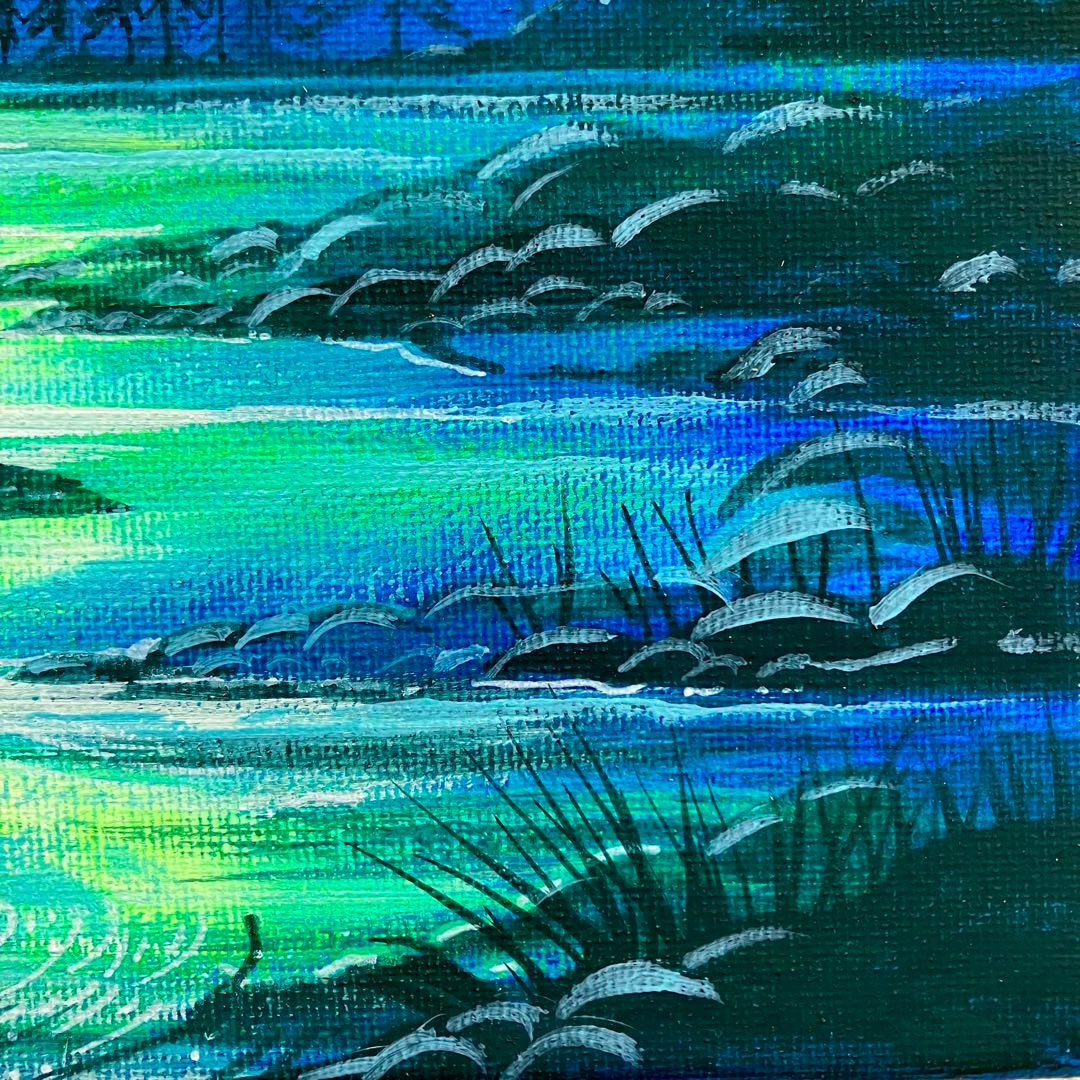 オーロラの夜景＊絵画 原画 風景画 冬 クリスマス 夜空 星空 アクリル