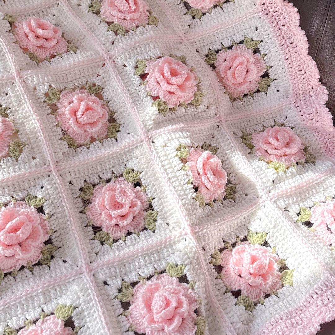 【7】 薔薇 マルチカバー ブランケット 立体花 モチーフ編み 編み物 ブランケット バラモチーフ マルチカバー - miruchick* - BOOTH