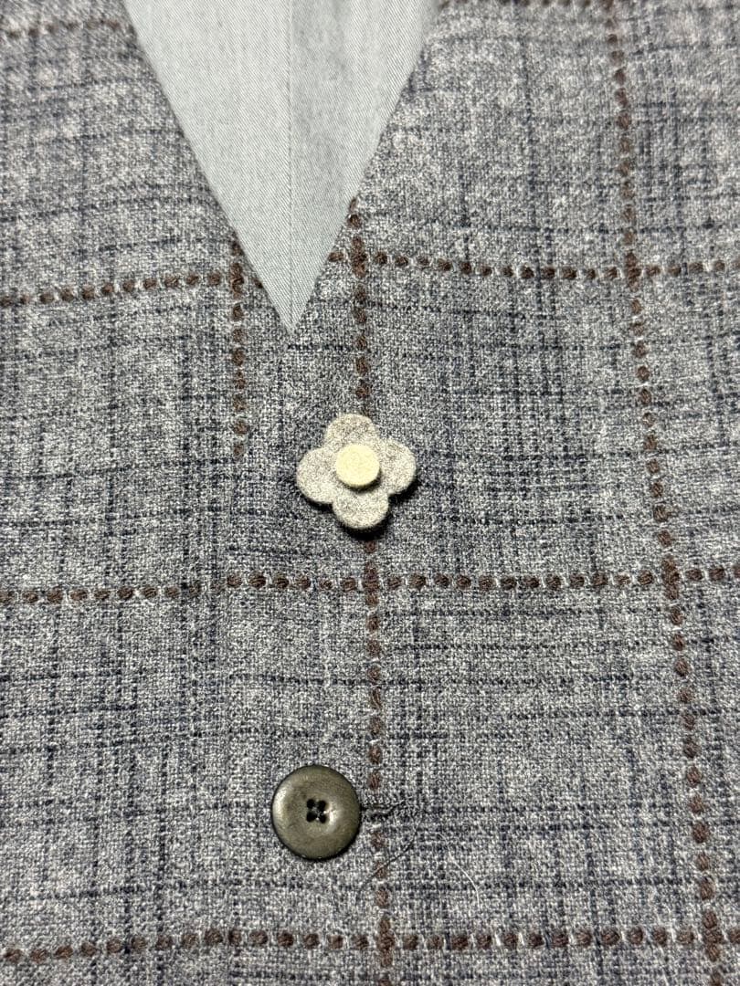 美品】 LARDINI ウール素材ジレ46イタリア製(グレーブラウンチェック)