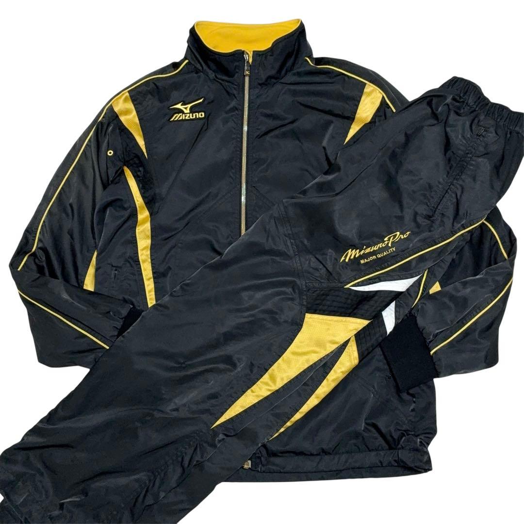 ミズノプロ ブレスサーモ ウインドブレーカー 上下 セットアップ 黒×金 L BREATH THERMO ミズノ ウインドブレーカー ウィンドブレーカー