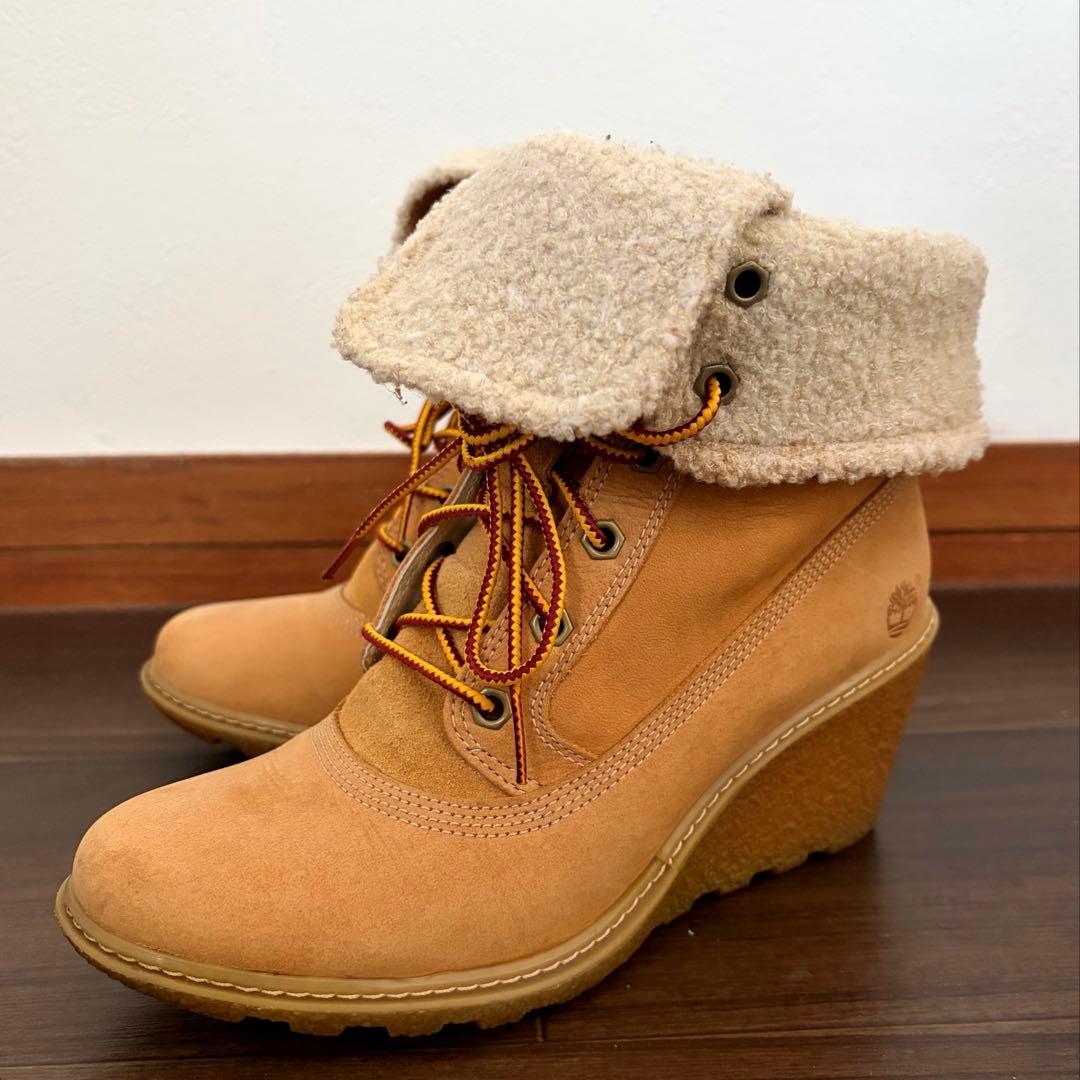 Timberland ヒール　ショートブーツ　ボア　ティンバーランド　ベージュ Timberland ヒールショートブーツ ボア レア 超美品 ティンバーランド