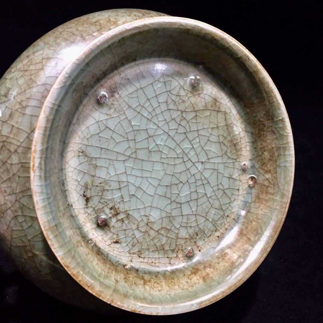 文房具雙耳香爐 宋時代汝窯 陶器冰裂纹 貫入