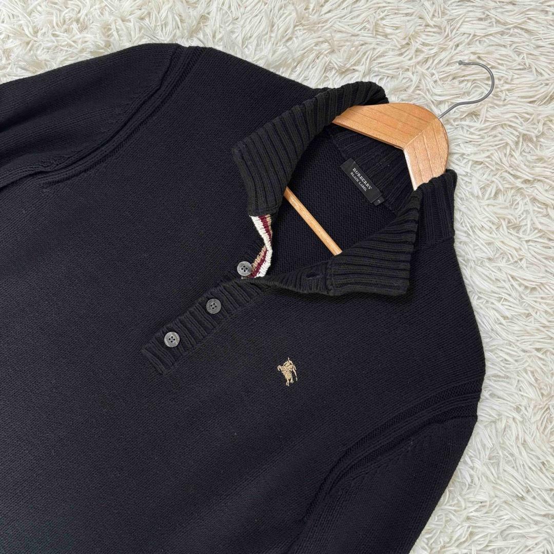バーバリー ブラックレーベル ノバチェック ホースロゴ 刺繍 ニット 黒