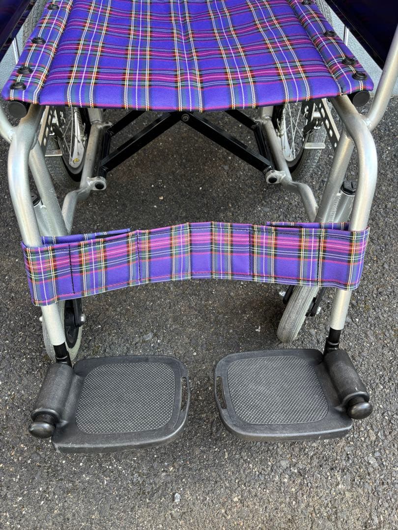 カワムラ KAJ402SB 紫色チェック柄 介助用車椅子