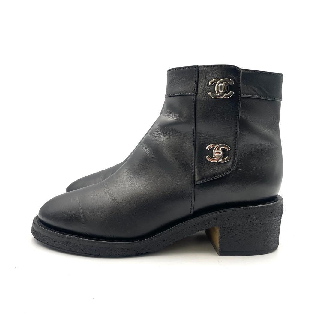 《超美品》CHANEL シャネル ショートブーツ ココマーク 本革 黒 36C