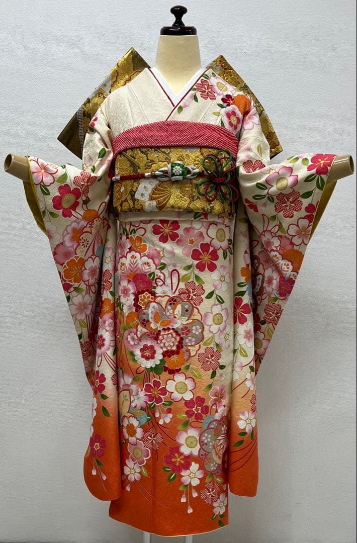 振り袖 フルセット 長襦袢付 枝垂れ桜 金彩加工 刺繍入り 銀通し 757