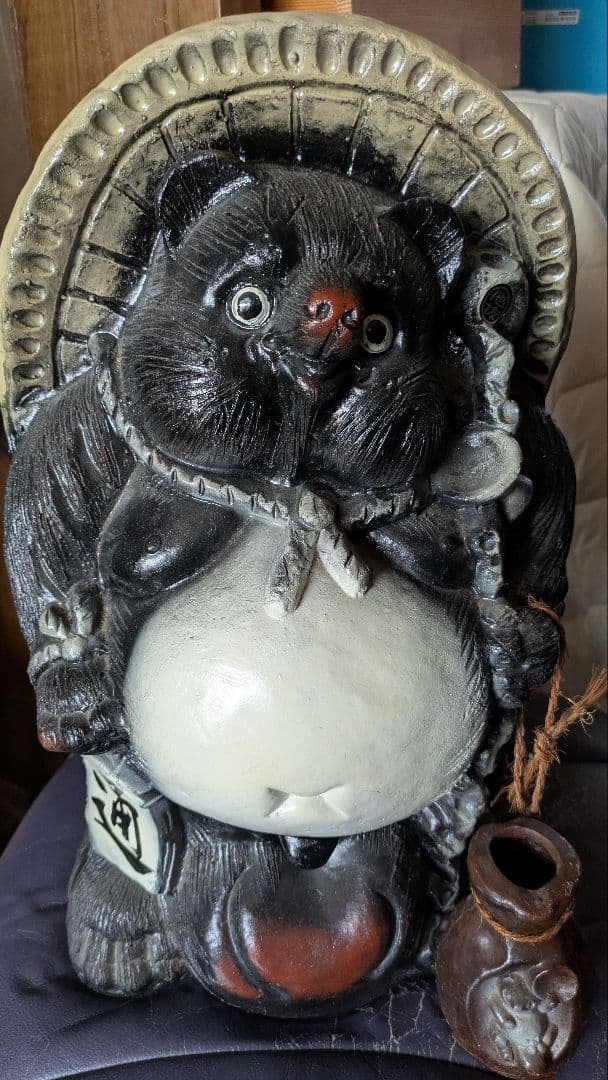 ★美品　焼物　たぬき　高さ約45㎝　狸　置物　縁起物 信楽焼 狸 置物 高さ20.5cm 陶器 縁起物 6号古信楽風とっくり上げ