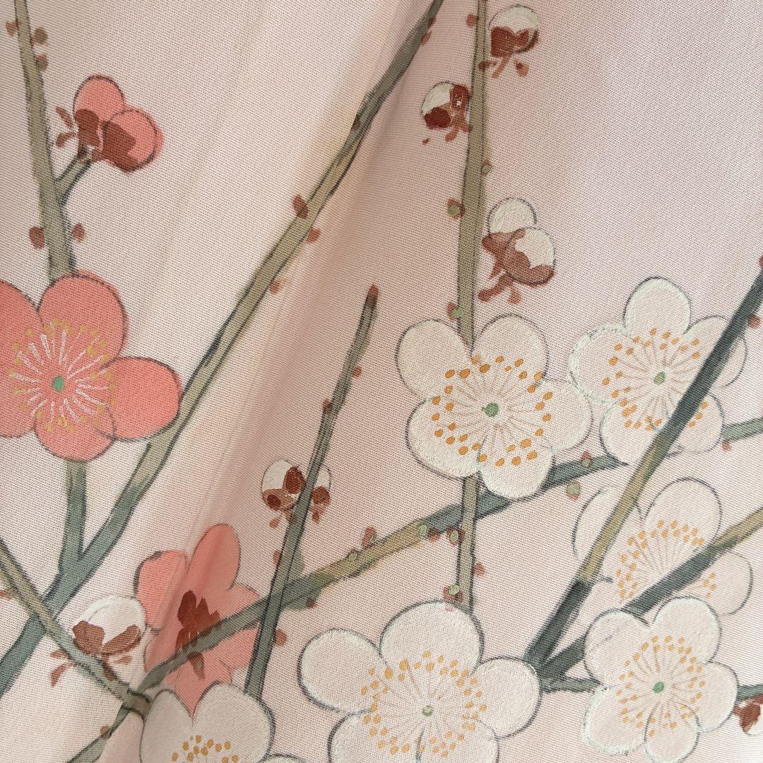 訪問着 フルセット 着物 正絹 手描き 難あり 練習用 梅枝 落款 J1