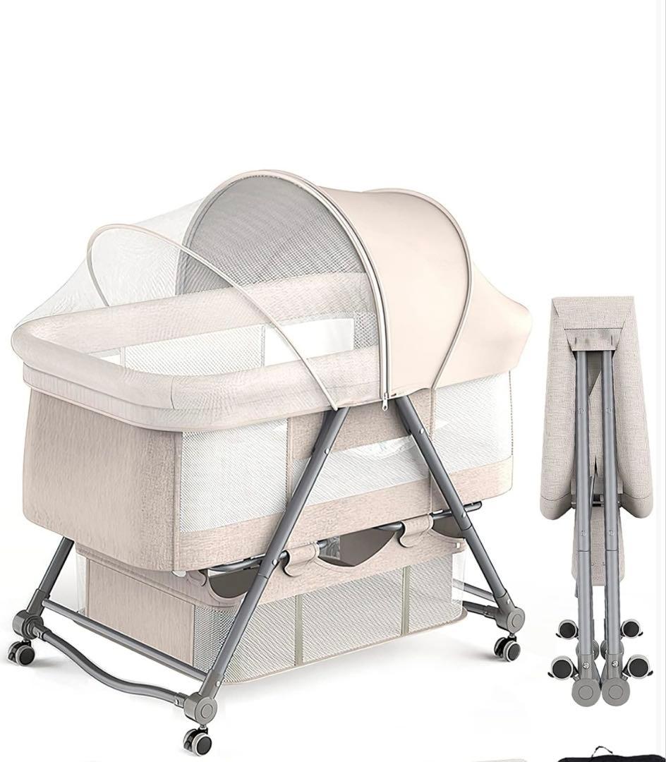 UBRAVOO ベビーベッド ゆりかご ベビーラック 折りたたみ ベージュ