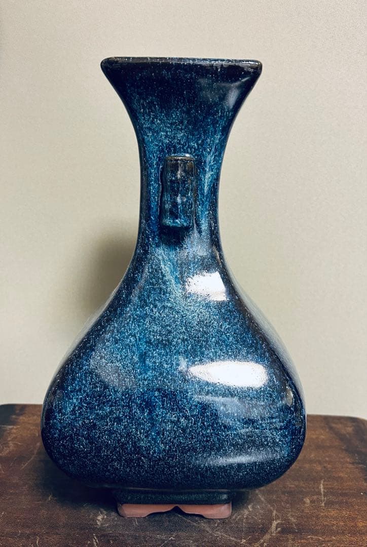 中国骨董品 宜興窯 海鼠釉 雙耳花瓶