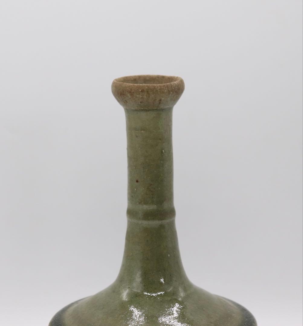 坂田甚内作　緑釉瓶　花入　送料込み250612