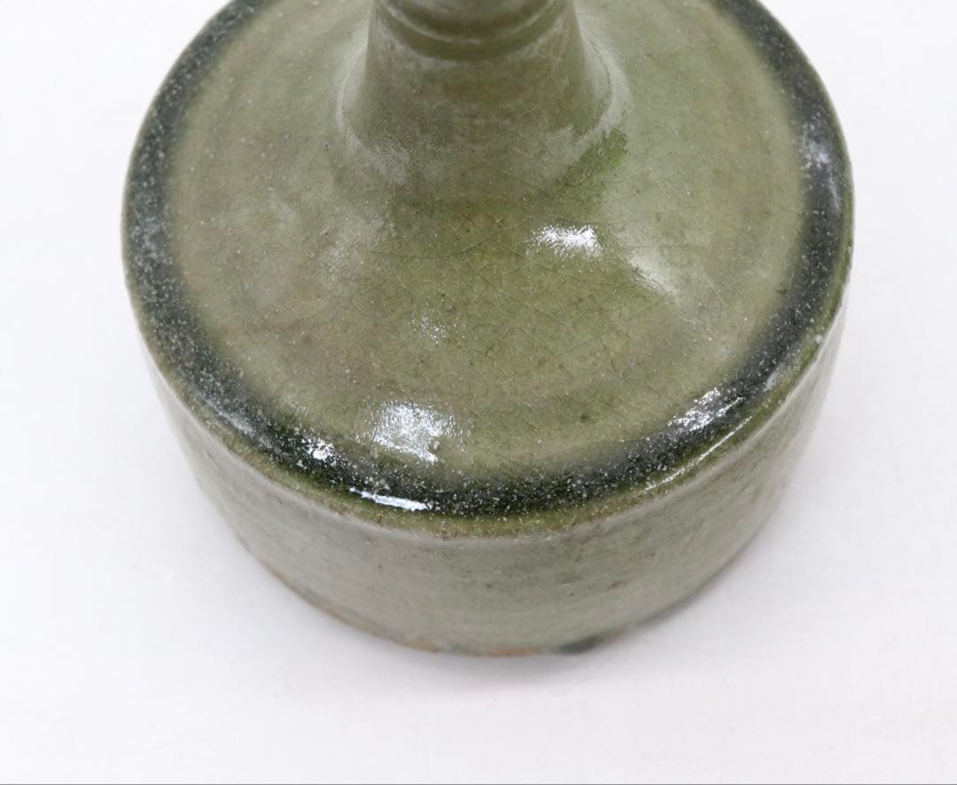 坂田甚内作　緑釉瓶　花入　送料込み250612