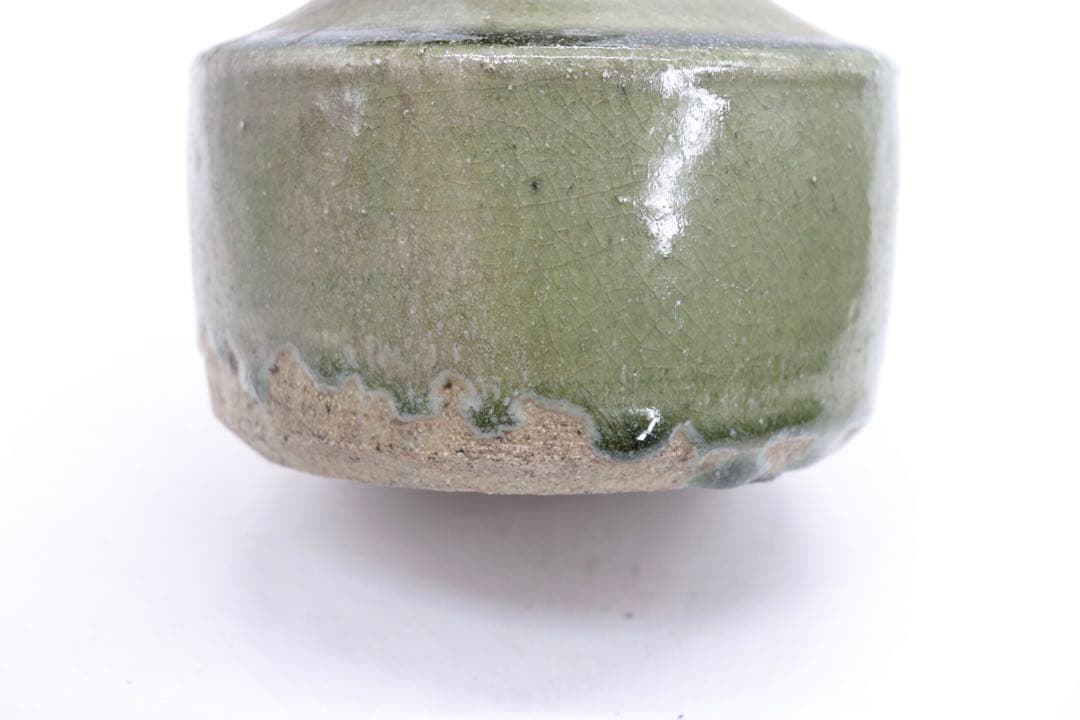 坂田甚内作　緑釉瓶　花入　送料込み250612