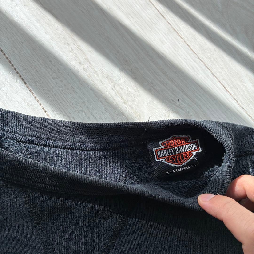 希少モノトーン】ハーレーダビッドソン 両Vガゼット スウェット 黒 短