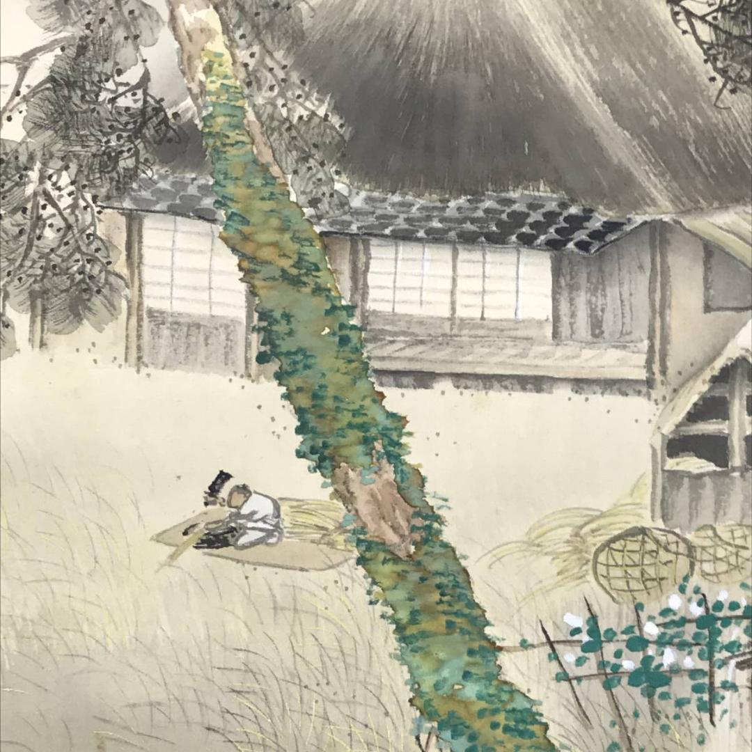 真作】川辺華堂/月明田家之図/山水図/砧図/掛軸/名家伝来/AD-764