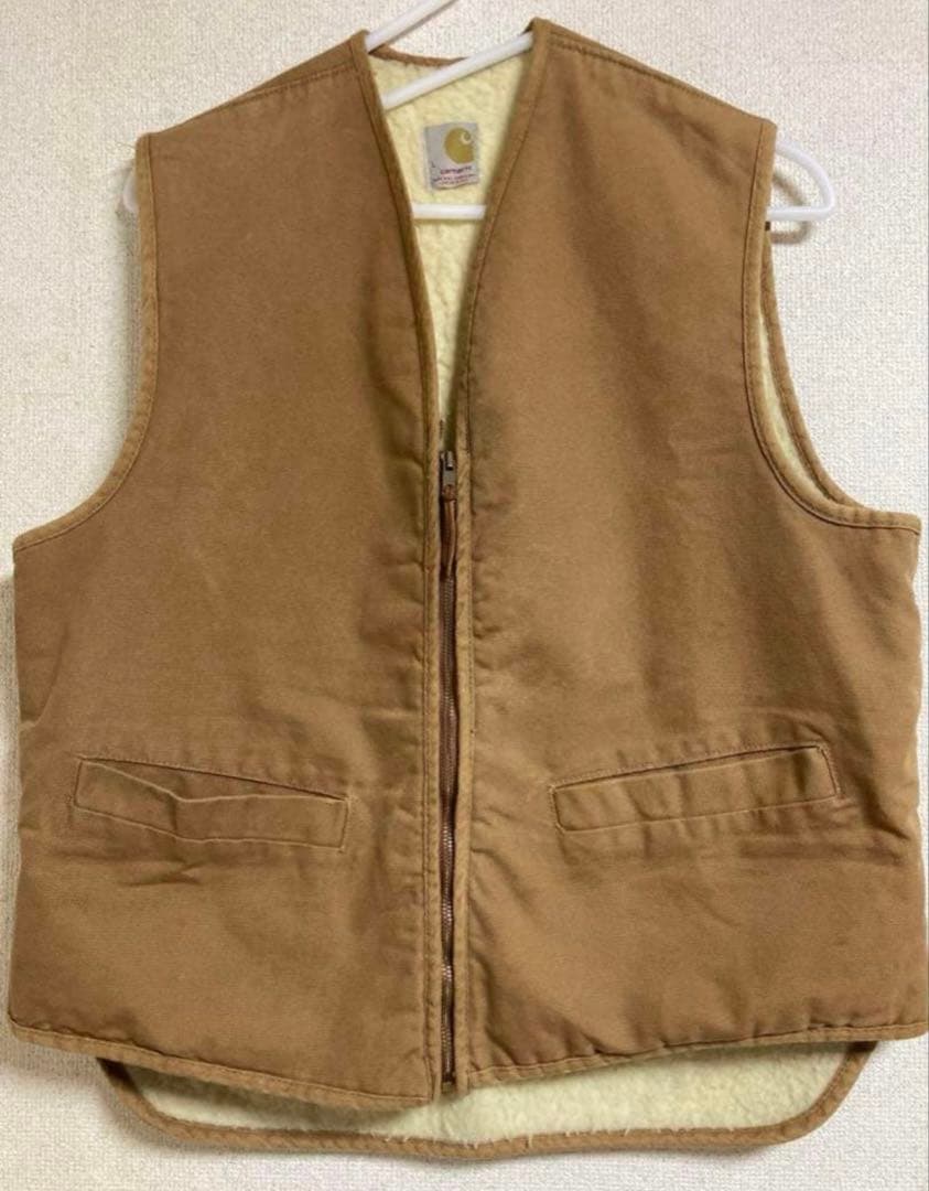 カーハートダックベスト　90s ベージュ 90s カーハート USA製 ヴィンテージ ダックベスト ベージュ フェード