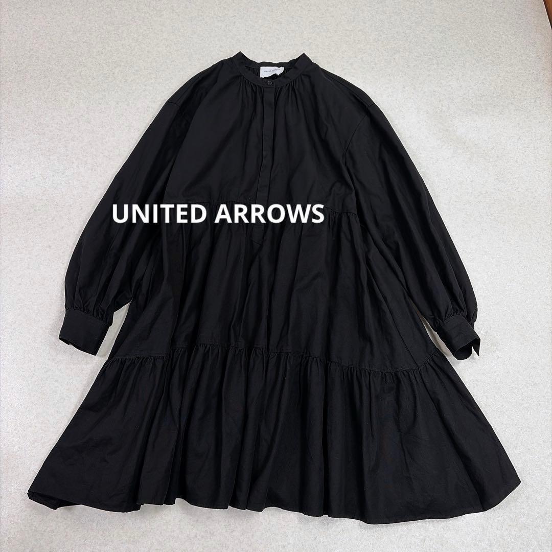 ユナイテッドアローズ コットン ティアード ミニ ワンピース チュニック　黒 UNITED ARROWS（ユナイテッドアローズ）の「コットン ティアード ミニ