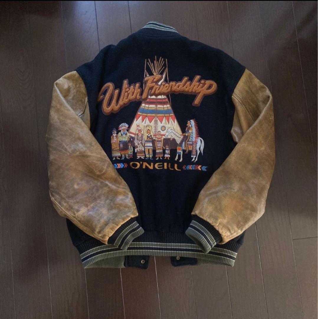 O´NEILL オニール スタジャン バック刺繍 袖牛革 ブラウン