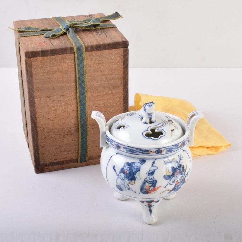 陶芸家　森野嘉光作　染錦　七福神図　双耳香炉　共箱　V　8506 陶芸家 森野嘉光作 染錦 七福神図 双耳香炉 共箱 V 8506 - メルカリ