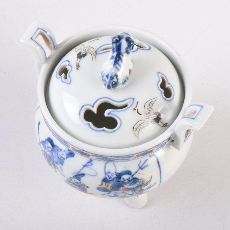 陶芸家 森野嘉光作 染錦 七福神図 双耳香炉 共箱 V 8506 - メルカリ