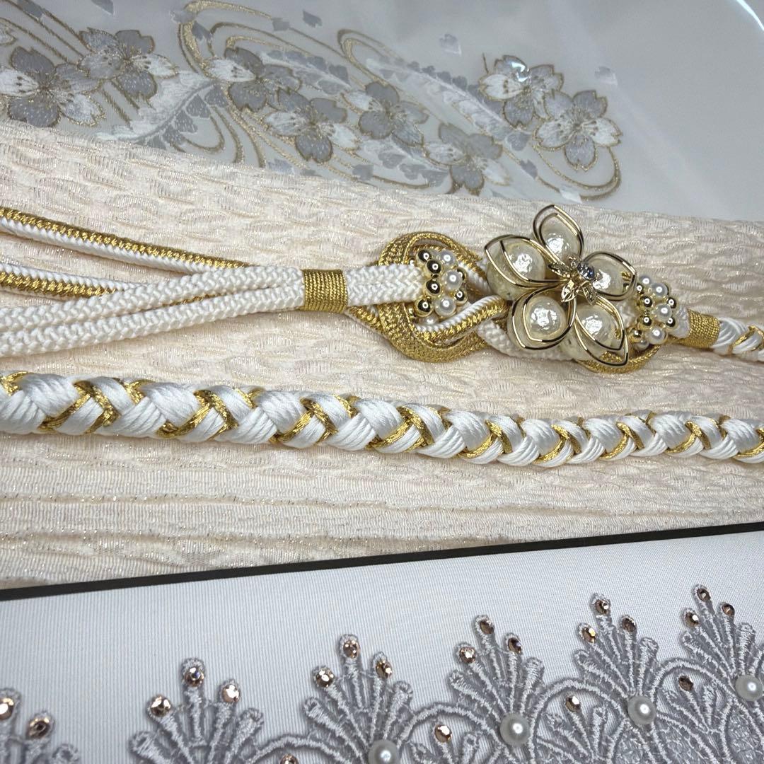 新品 2027年モデル 帯締め 帯揚げ 半襟 重ね襟 振袖用 セット 白