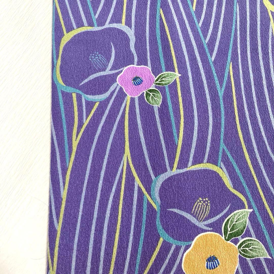 美品✨】東レシルック 洗える着物 小紋 椿柄 青みの紫色 花文 紫