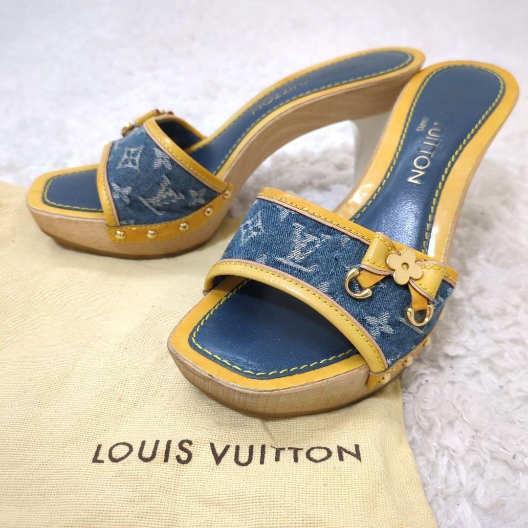 ルイヴィトン　サンダル　ミュール　モノグラム　デニム　リボン　ヒール　正規品 楽天市場】【中古】LOUIS VUITTON （ルイヴィトン） ﾓﾉｸﾞﾗﾑﾃﾞﾆﾑ ｻﾝﾀﾞﾙ