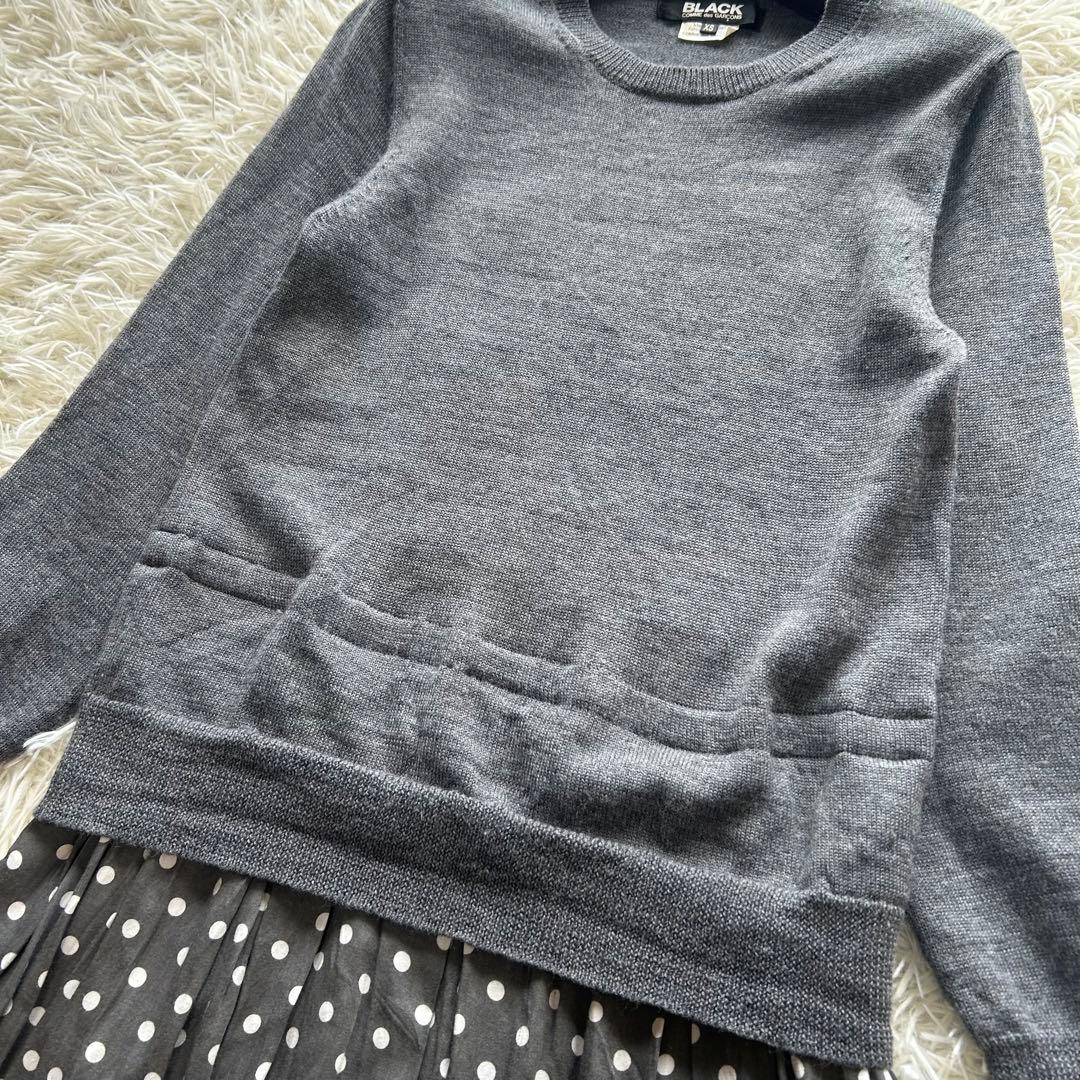 希少 ブラックコムデギャルソン 異素材切り替え ニットドッキング 水玉