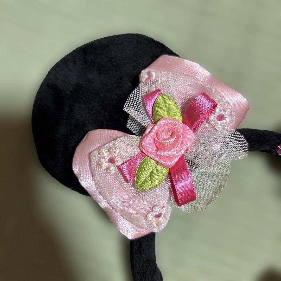 ディズニー ミニー 薔薇 シフォン リボン カチューシャ ピンク バラ