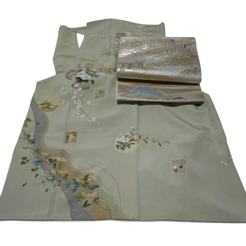 うぐいす色 ゴールド 付下げ訪問着・袋帯セット - メルカリ