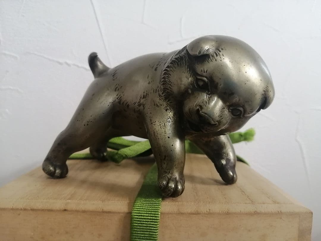 作家物 金工師 如湖作 仔犬 白銅 770g 逗一起陶瓷公仔-笑天犬