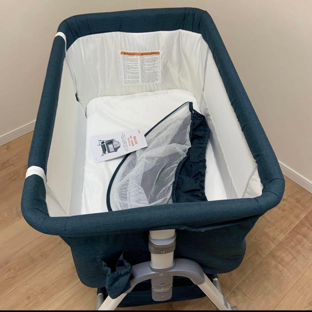 美品】Vinonä ダークブルー ベビーベッド 折りたたみ
