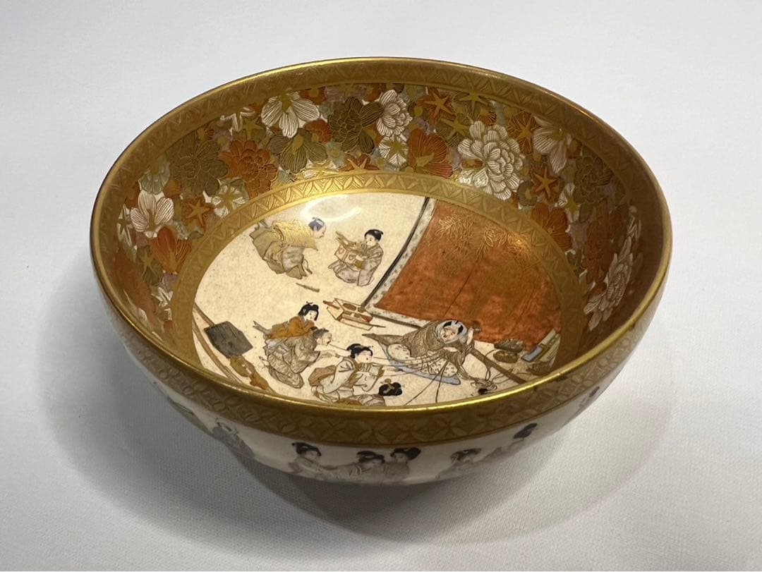 錦光山】超絶技巧 薩摩 金蘭手 色絵 金彩 風俗図茶碗 - メルカリ