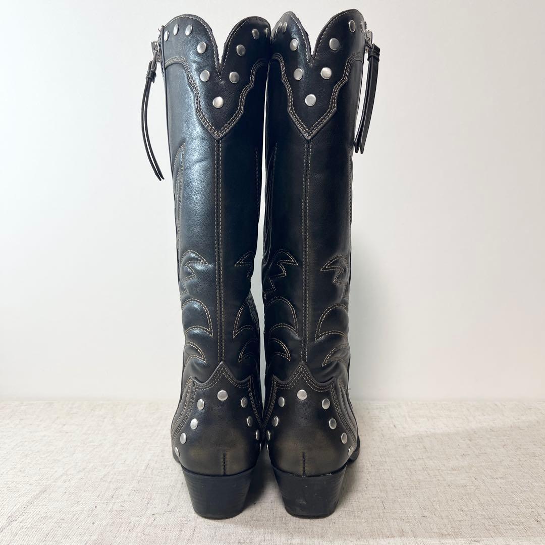極美品☆ZARA ウエスタン カウボーイ ブーツ スタッズ サイドジップ 38