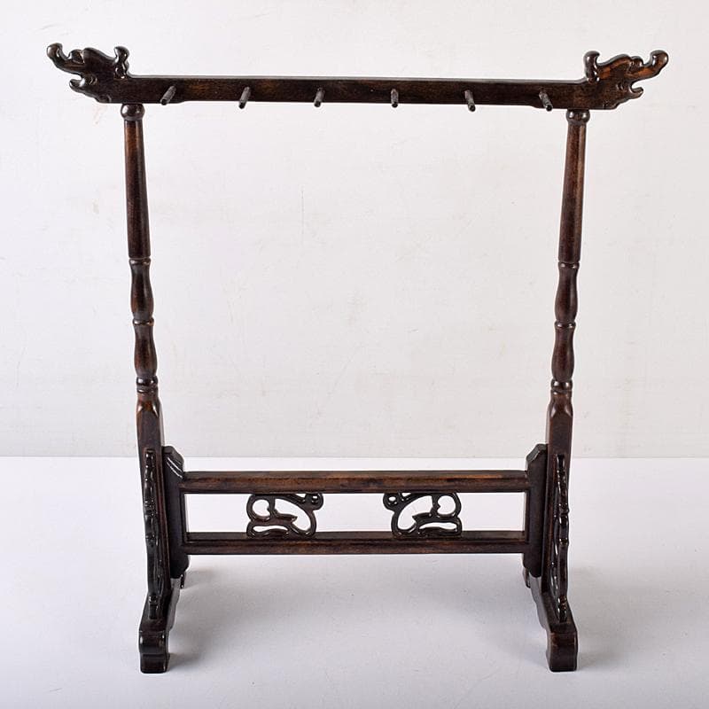 書道具　野崎松寿造　唐木紫檀製　 龍雕　筆掛　筆吊　V　R7943B