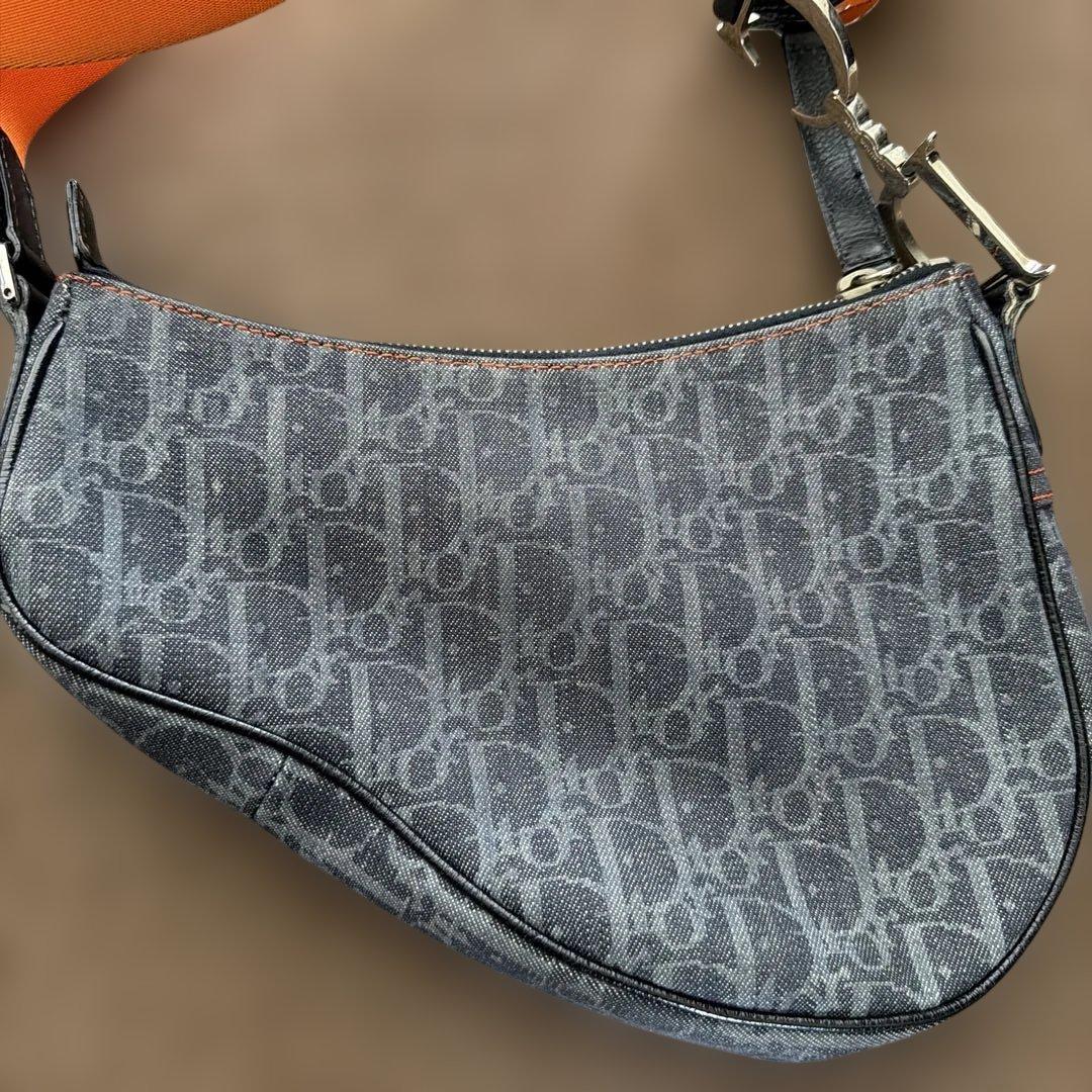 ディオールデニム サドルバッグ ショルダートロッター柄オレンジ Dior