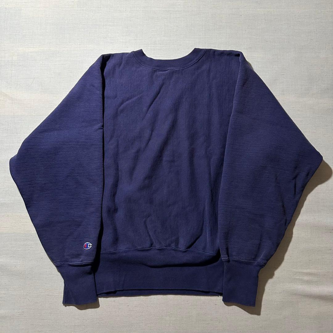 90s USA製 チャンピオン リバースウィーブ 茄子紺 ワンポイント