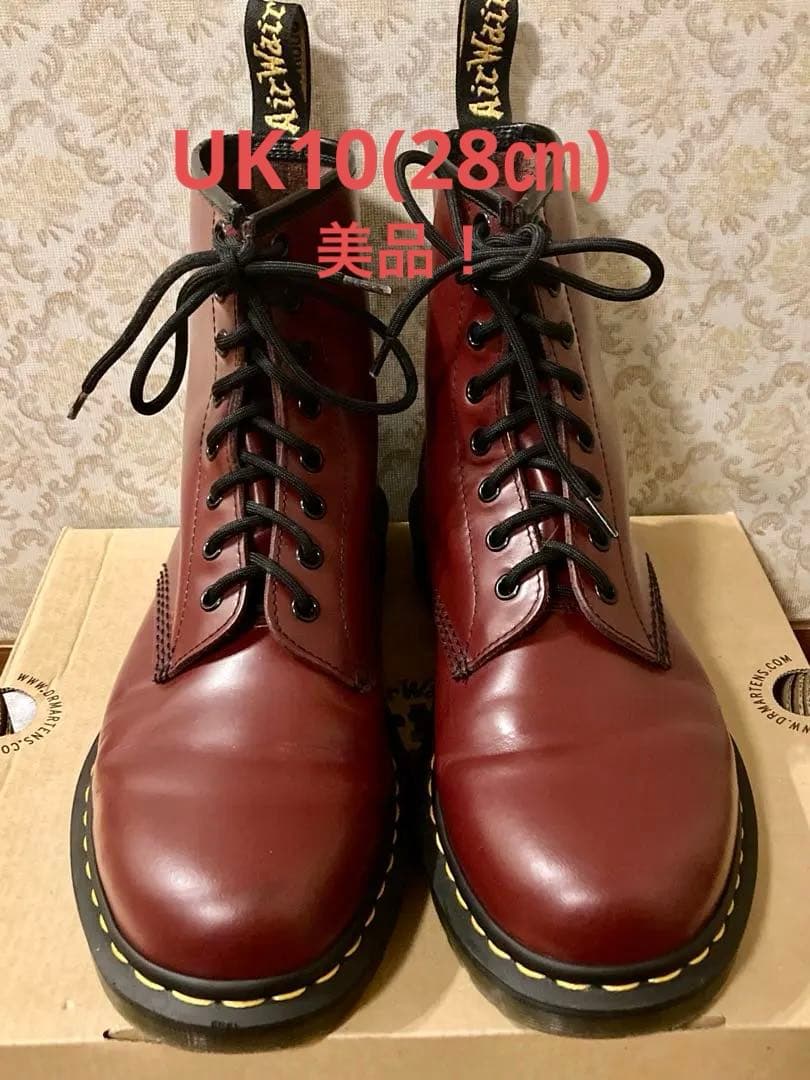 Dr. Martens チェリーレッド(UK9)8ホールブーツ 美品】Dr Martens ドクターマーチン 8ホール ブーツ レザー チェリー