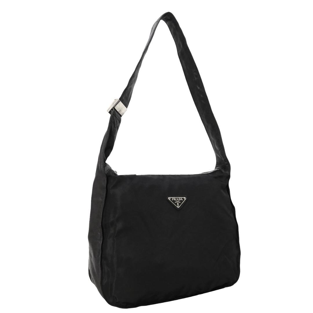 本物 良品■プラダ■ショルダーバッグ 三角ロゴ ブラック ナイロン ハンドバッグ PRADA（プラダ） 極 美品 希少品 三角ロゴ 金具 テスート ナイロン