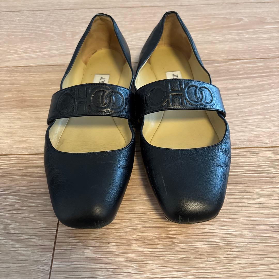 JIMMY CHOO ブラック フラットシューズ 36 1/2 - メルカリ