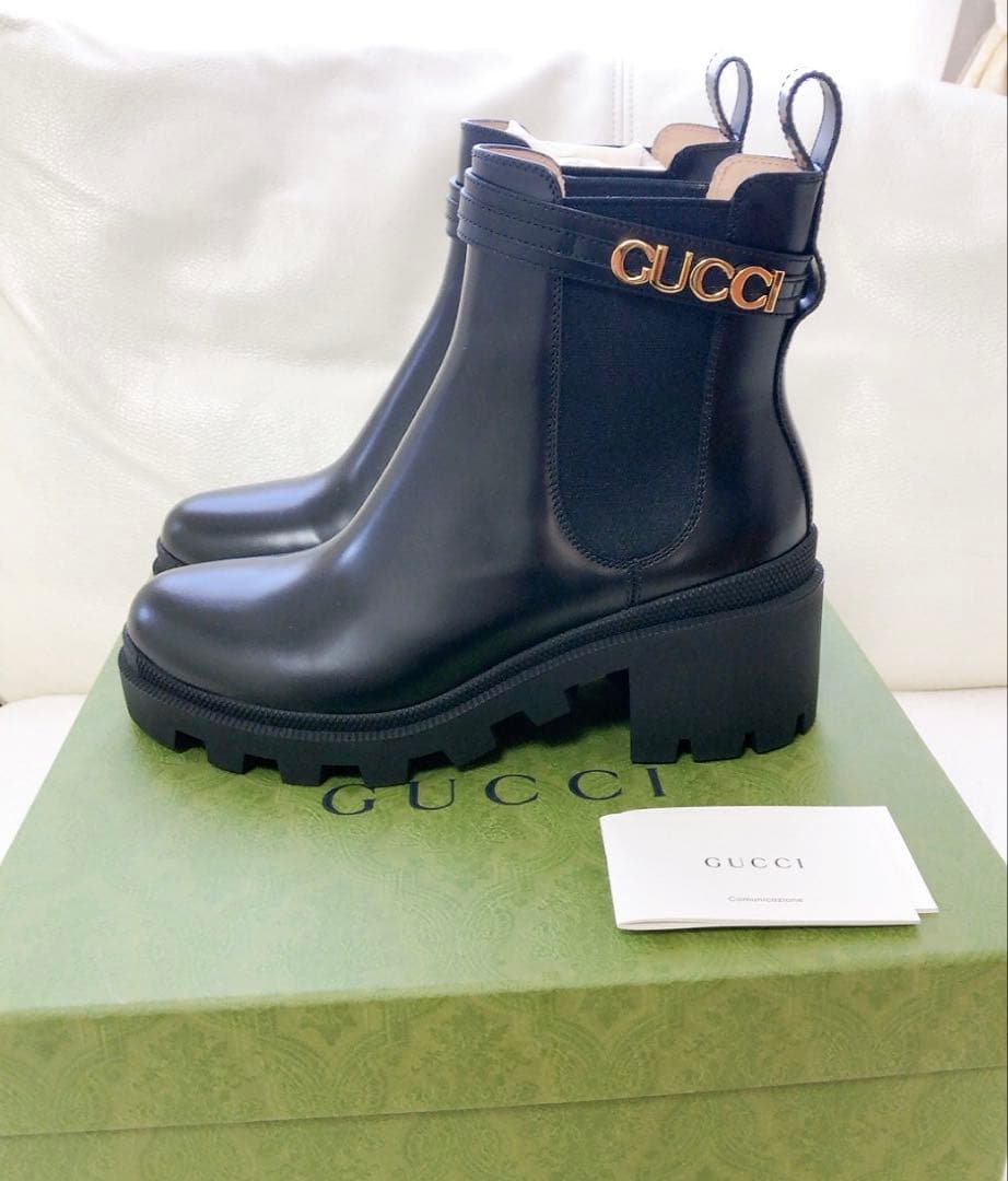 新品未使用☆GUCCI ベルト付き　サイドゴアブーツ　38(25cm相当) 中古・古着通販】GUCCI (グッチ) サイドゴアブーツ ブラック サイズ