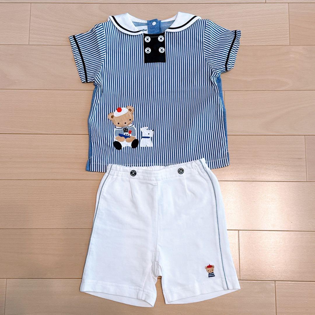 familiar ファミリア　夏服 セーラー　Tシャツ　ボトムス　セットアップ Sailor T-shirt and 4/4 length pants set | Familia Official Online