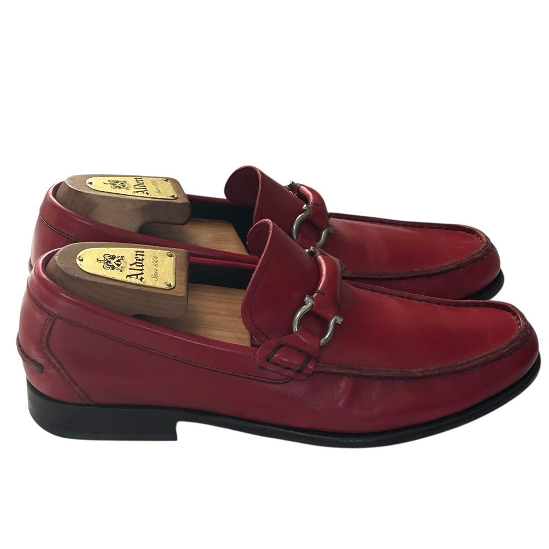 美品 希少カラーフェラガモ ガンチーニローファー レッド 25.5cm