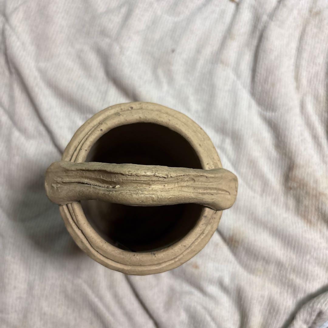 備前の名工人間国宝 金重陶陽作の持ち手付き掛け兼用置花入 未使用