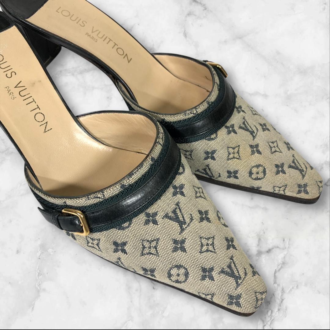 ルイヴィトン 靴 24.5cm モノグラムミニ ミュール パンプス サンダル